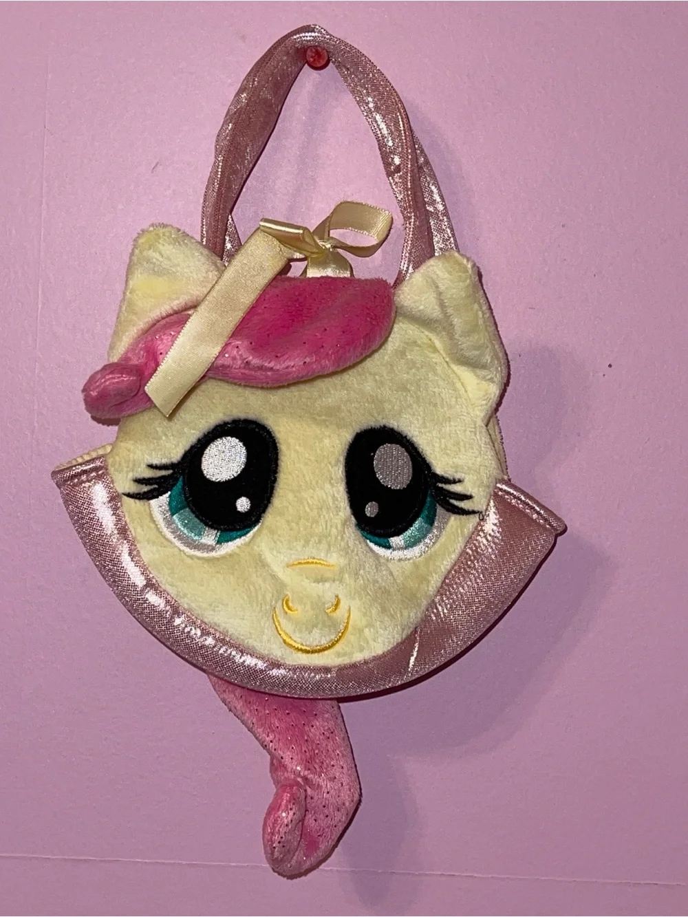 2013 y2k hasbro My Little Pony Fluttershy Ponytail Carrier plush bag purse